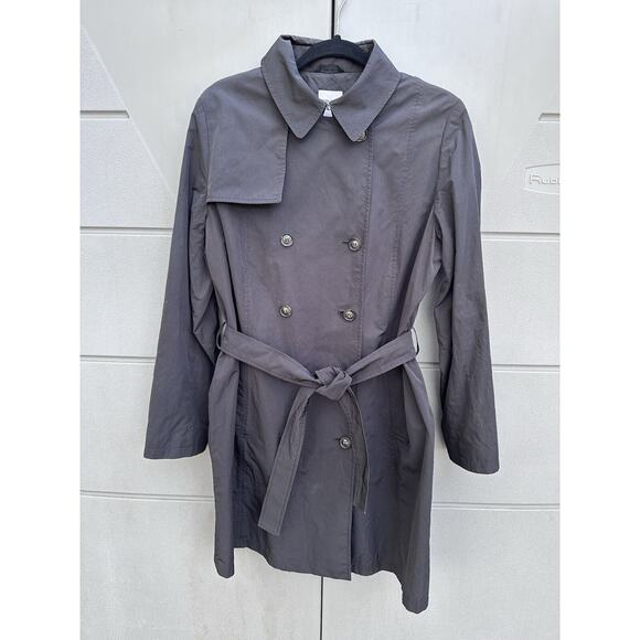 VTG CINZIA ROCCA Old Money Black Trench Coat Double Breasted Sz 14 Belted Capsul - Picture 2 of 13